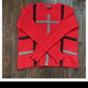 Lord & Taylor Red Cashmere Knit Cable Soft Cozy Sweater